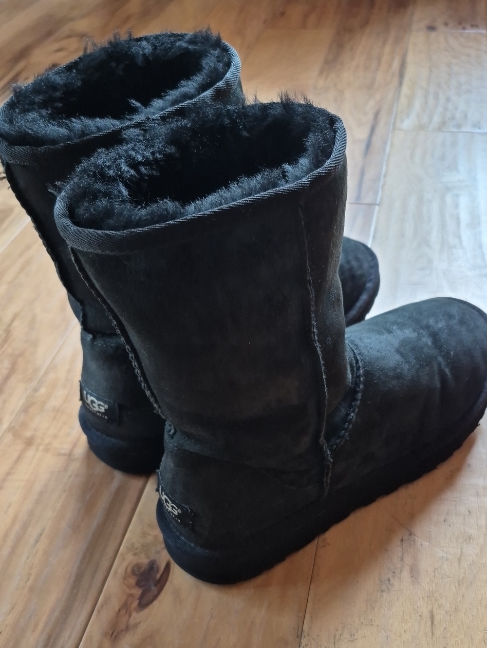UGG Classic Short Boots in Black Suede with Shearling
